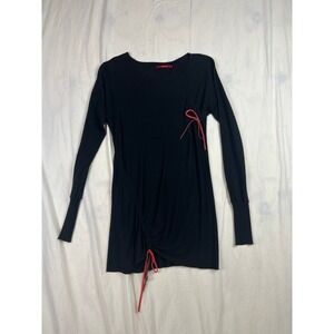 Skunkfunk Black Long Sleeve Knit Tunic Dress Asymmetric Red Drawstring Ties 0563